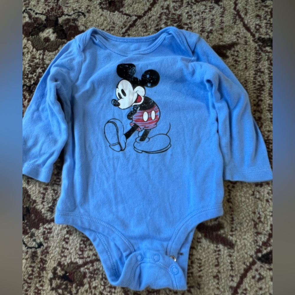 Disney Store Mickey Mouse Blue Long Sleeve Onesie Cotton